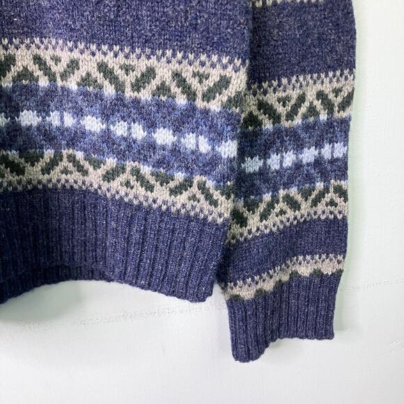 Vintage Club Room by Charter Club Blue 100% Lambswool Fair Isle Sweater Men's L - Picture 7 of 12